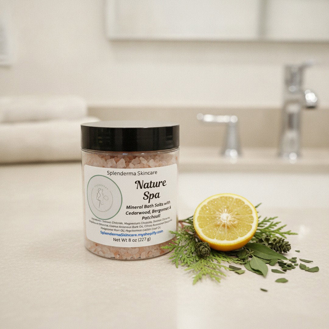 Nature Spa scented Himalayan pink salt and magnesium mineral bath salts in an 8 oz jar