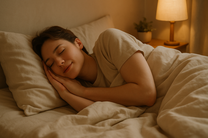 lying on their side with hand by face